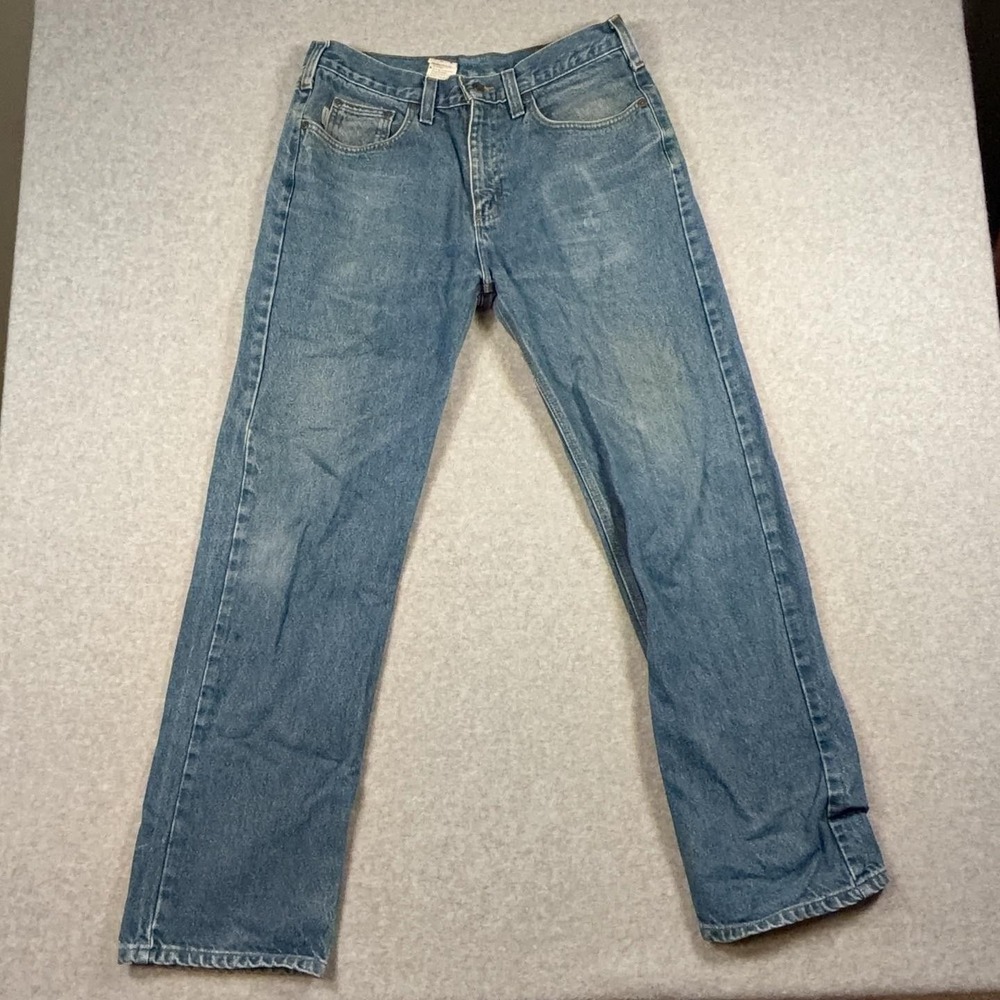Carhartt B460 DVL Jeans Mens 34x32 Blue Relaxed Straight Leg Denim Medium Wash